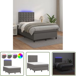 The Living Store Boxspring met matras en LED kunstleer grijs 120x200 cm - Boxspring Bed - Grijs Boxspring - Led Boxspring - Elektrisch Verstelbare Boxspring - Boxspring Met Opbergruimte