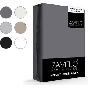 Zavelo Flanel Velvet Hoeslaken Antraciet - Lits-jumeaux (180x200 cm) - 100% Velvet - Super Zacht - Hoge 30cm Hoek