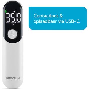 InnovaLive® Oplaadbare Koortsthermometer - Digitale Thermometer voor Volwassenen & Baby's - Temperatuurmeter - USB-C - Contactloos - Wit