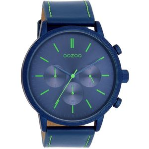 OOZOO Timepieces - Donker blauwe OOZOO horloge met blauwe leren band - C11205