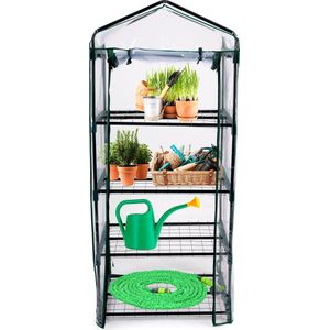 Kinzo Broeikas Kweekkas 69 x 49 x 160 cm - Tuinkas voor Groenten Kweken - Compacte Broeikast voor Kweekbak Met 4 Verdiepingen - Transparant en Groen
