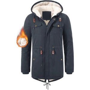 Winterjas voor heren met capuchon, fleece parka met ritssluiting, warme en winddichte jas