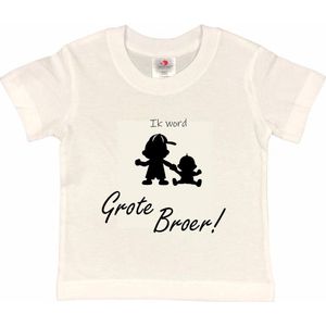 Shirt Aankondiging zwangerschap Ik word grote broer 2.0 | korte mouw | Wit/zwart | maat 86/92 zwangerschap aankondiging bekendmaking Baby big bro brother Grote Broer