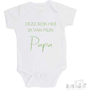 100% katoenen Romper ""Deze buik heb ik van Papa"" Unisex Katoen Wit/sage green (saliegroen) 62/68