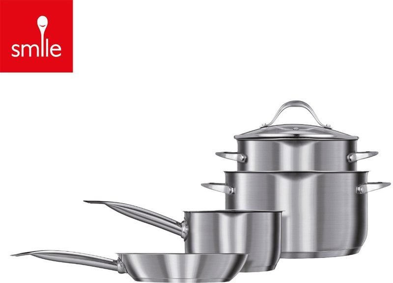 Smile - Pannenset - RVS - Set van 4 Pannen inclusief Deksels - Geschikt voor Inductie en Alle Warmtebronnen