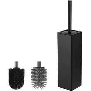 Zwart Siliconen Toiletborstel en Houder - Inclusief 2 Borstelkoppen - Vierkant WC Borstel met Houder voor Badkamer toilet brush with holder