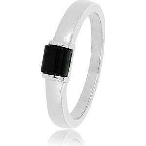 My Bendel - Zilverkleurige ring met Onyx edelsteen - Zilverkleurige ring met Onyx edelsteen - Met luxe cadeauverpakking