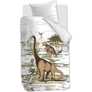 Beddinghouse Kids Dinosaurs dekbedovertrek - Eenpersoons - 100x135 - Naturel