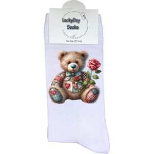 Beige Beer - Knuffel - Opkikker - Grappige sokken - Valentijns cadeau - Verjaardag cadeau - Roos - Sinterklaas cadeau - Leuke sokken - Vrolijke sokken - Kerst Sokken - Vaderdag - Moederdag - Kerstcadeau - Socks die Happy maken - 37-44