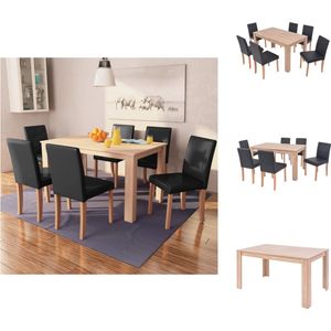 vidaXL Tafelset - eikenhouten afwerking - 140x80x75 cm - Bruin/Zwart - Set tafel en stoelen