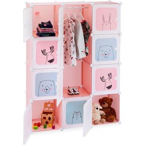 Relaxdays kinderkast - steeksysteem - speelgoedkast kinderen - 145 x 110 x 37,5 cm - roze