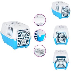 vidaXL Reismand PP - 48 x 31.5 x 33 cm - Ventilatieopeningen - Veilige sloten - Draagbaar - Wit en blauw - Geschikt voor katten - honden en konijnen - Draagtas