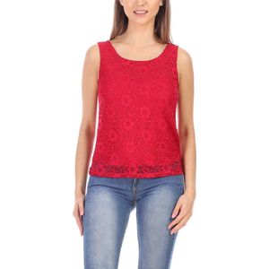 Bellivalini Dameshemd – Mouwloos – Elegant – Ronde - Hals met kant – Framboos – M - BLV-BLV50-264-BL