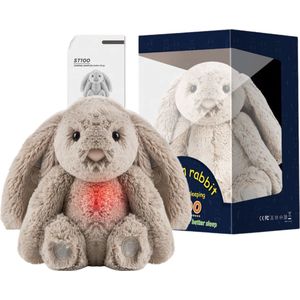 B-care Hartslag Knuffel - Slaapknuffel Konijn - Inclusief Huilsensor - Muziek Knuffel Met Baarmoeder Geluiden - Rood Licht En Ruis Geluid - White Noise Knuffel