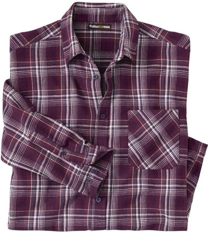 ATLAS FOR MEN - Flanellen geruit overhemd - lange mouwen - verkrijgbaar in grote maten van M tot 5XL, Geruite pruim, 4XL