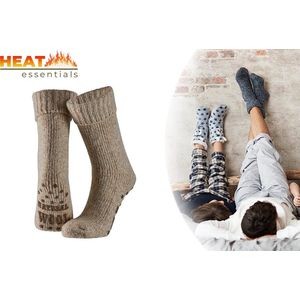 Heat Essentials - Antislip Sokken Heren - Beige - 43/46 - Wollen Sokken - Huissokken Heren - Noorse Sokken - Unisex