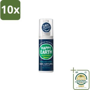 10 x Happy Earth – Deodorant Spray – 100% Natuurlijk Men Protect – 100 ml - Grootverpakking - Natuurlijke Deodorant - Mannelijke Deodorant - Deodorant Spray - Frisse Geur - Huidvriendelijk Deodorant
