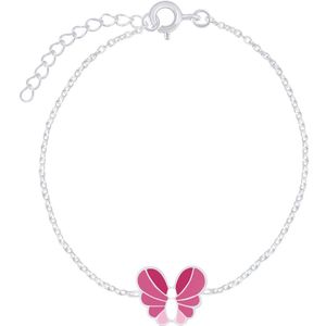 Joy|S - Zilveren vlinder armband - 14 cm + 3 - wit roze vlinder - voor kinderen