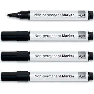 Sigel markeerstift - Meet up - non-permanent - zwart - 4 stuks - whiteboardmarker - whiteboard marker - SI-MU181