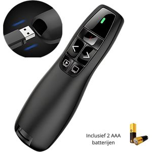 CP Essentials Draadloze Presenter - Presentatie Klikker - Wireless Presenter - Powerpoint Afstandsbediening - Laser Pointer - Inclusief USB Adapter - Draadloos - Inclusief AAA Batterijen - Zwart