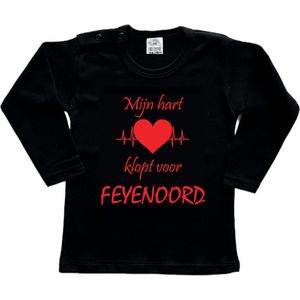 Rotterdam Kinder t-shirt Lange Mouw | Feyenoord ""Mijn hart klopt voor FEYENOORD"" | Verjaardagkado | verjaardag kado | grappig | jarig | Rotterdam | Feyenoord | cadeau | Cadeau | Zwart/rood | Maat 68