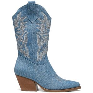 SmileFavorites® Dames Cowboylaarzen met Hak - Blauw - - Maat 36