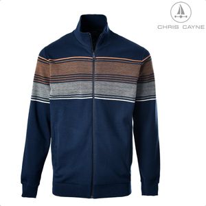 Chris Cayne heren vest - maat M - kleur navy/offwhite/brique - vest met rits - met steekzakken - streeppatroon - pique