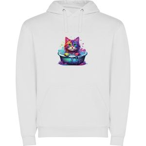 Witte unisex hoodie met “Kleurrijke kat in bad“ Print Full Color merk Roly maat S