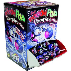 Fini boom pop vampire lolly+bubblegum Kaugom lolly 100 stuks-glutenvrij- Halloween-traktatie-verjaardag-uitdeelcadeau