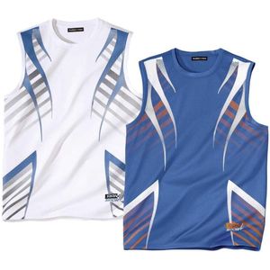 Atlas For Men - Mouwloze Tanktops - Wit en Azuurblauw - 100% Polyester
