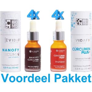 4x Nanofy Curcumin 15ml + 4x Curcumin Plus 15ml Vidafy Voordeelpakket