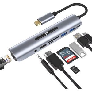 8-in-1 USB C-hub met Ethernet, 4K HDMI, USB 3.0/2.0, SD/TF-kaartlezer en 3,5 mm audio-aansluiting