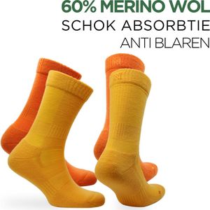 Norfolk - 2 Paar - 60% Merino Wol Sokken - Anti Blaren Wandelsokken met Schok Absorptie - Wollen Sokken - Oranje / Geel - Maat 43-46 - Leonardo