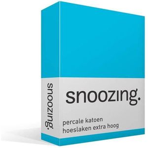 Snoozing - Hoeslaken - Extra hoog - Lits-jumeaux - 160x200 cm - Percale katoen - Turquoise