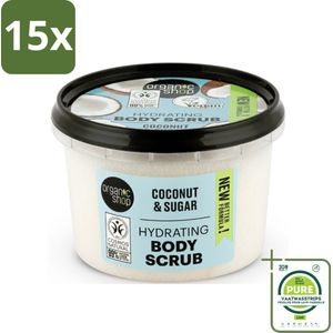 15 x Organic Shop - Hydrating Body Scrub Coconut - Diep Voedend - 250 ml - Grootverpakking - Suikerscrub - Hydraterende Body Scrub - Kokos - Natuurlijke Ingrediënten - Exfoliatie