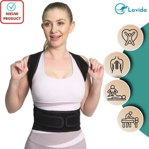 Lavida® Rugbrace- Rugband - Schouders, Nek & Onderrug - Postuur Corrector -Houding Correctie-Tegen Rugklachten-Zwart- XL