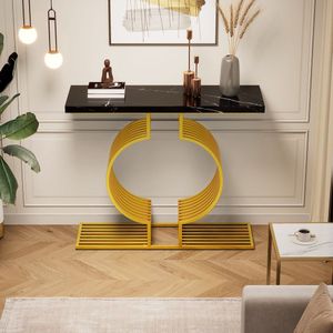 SINGULARITY Bijzettafel-100*35*80 cm-Hoogglans Serie-Gouden Voet-Zwart en Goud