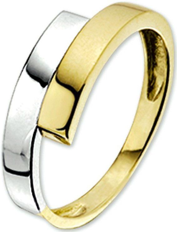 Ring - Bicolor - Wit- en Geelgouden Ring - 14K Goud - Gepolijst