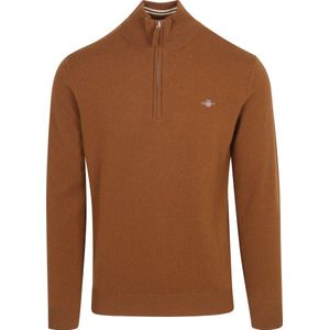 Gant Half Zip Trui Lamswol Bruin - Maat XXL - Heren - Schipperstrui