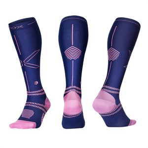 STOX Energy Socks - 2 Pack Sportsokken voor Vrouwen - Premium Compressiesokken - Kleur: Donkerblauw-Roze - Maat: Medium - 2 Paar - Voordeel - Mt 38-40