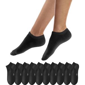 Zwarte Enkelsokken - Qincao - Unisex - Maat 35-38 - 10-Pack - Ademend Katoen - Comfortabele Tailleband