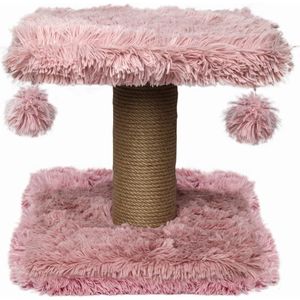 Topmast Krabpaal Fluffy Langhaar - Nairobi - Roze - 34 x 34 x 34 cm - Krabpaal voor Katten - Met Kattenspeeltjes - Duurzaam Sisal Touw