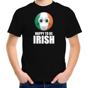 Ierland Happy to be Irish landen t-shirt met emoticon - zwart - kinderen - Ierland landen shirt met Ierse vlag - EK / WK / Olympische spelen outfit / kleding 110/116
