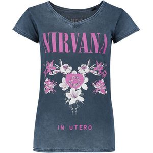 Nirvana Flowers Dames T-shirt - marineblauw - S