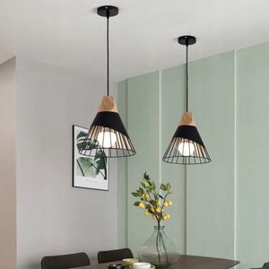 LuxiLamps - Moderne Elegante Hanglamp - Houten Accent - Zwart - 25 cm - Eetkamer Lamp - Kroonluchter - Zwart - Woonkamer Lamp