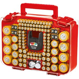 Battery Daddy Dubbelzijdige Batterijbox case met Batterij Tester- Batterij organizer houder bewaardoos voor 150 batterijen - Batterij opbergdoos met handvat - Geschikt voor AA-, AAA-, 9-Volt-, C-, knoopcel- en D-batterijen