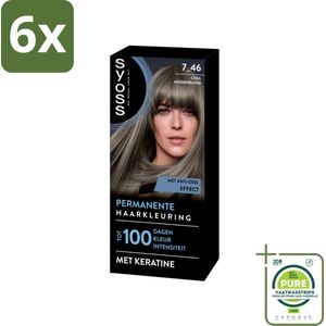 SYOSS - Coloration 7-46 Cool Middenblond - Haarverf - Grijsdekking - Vermindert Haarbreuk - Voordeelverpakking - 6 stuks - Permanente haarkleuring - Haarkleur