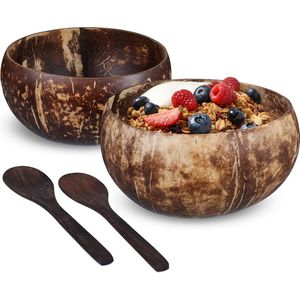 Relaxdays koksnoot kom - 13 cm - ontbijtkom - muesli - poke bowl kom - smoothie kom