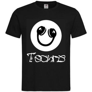 T-shirt Unisex Volwassenen Lol - Festival - carnaval - kermis - feestje - grappig - Weekend - Wijn - Tekst ""Techno"" Op Voorkant | korte mouw | Zwart/wit | maat S