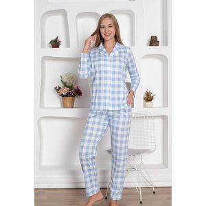 Miss Merveille - Dames Pyjama Set - 100% Katoen - Blauw - M